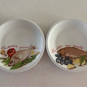 Set Of 2 Vintage L’Hirondelle French Porcelain Fish Plates Megan-sur-Yevre